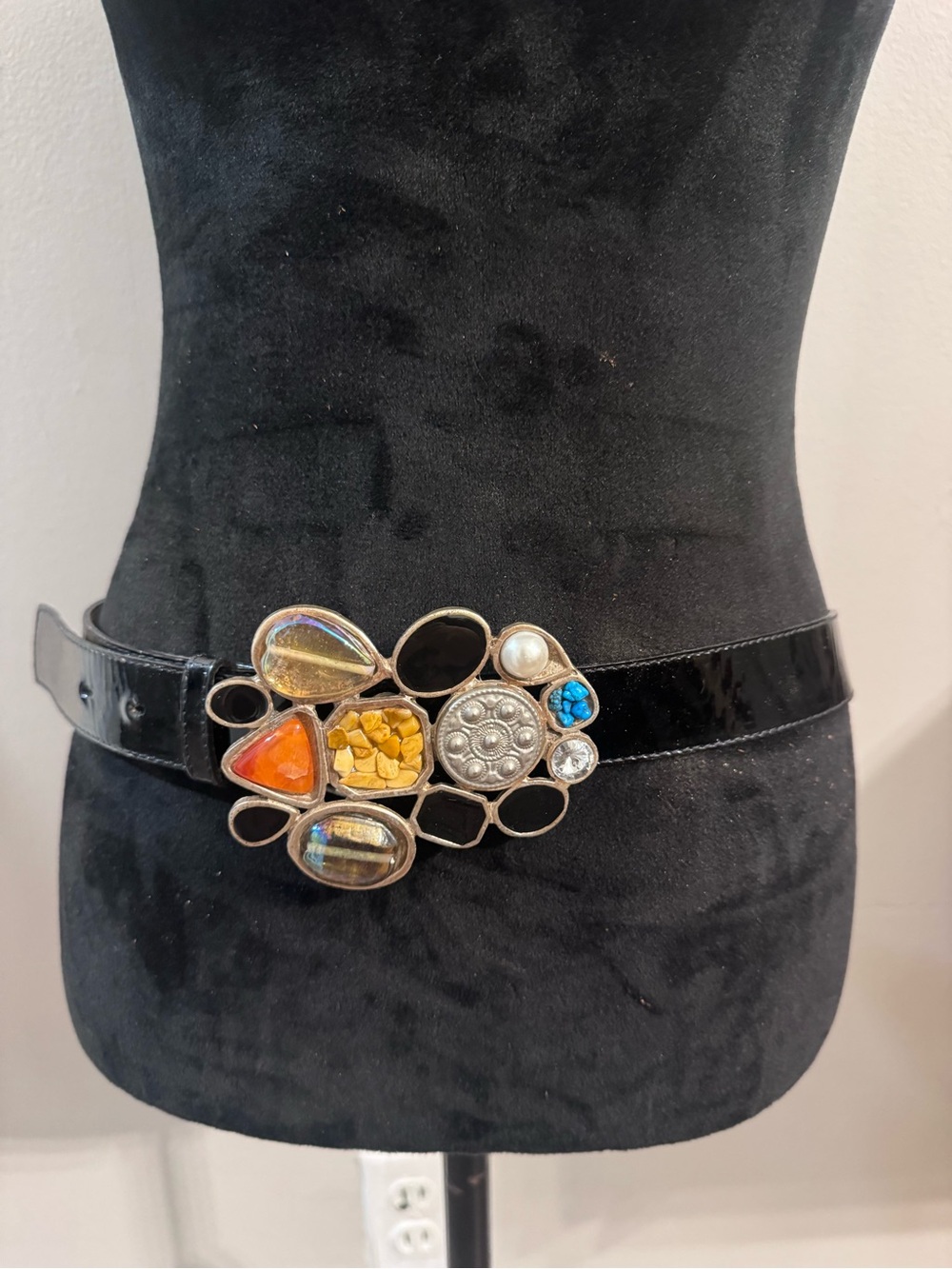 Vintage Y2K Leatherock Mosaic Multi-Stone Statement Belt